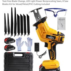 Cordless Reciprocating Saw, 0-3500 SPM, with 2 Packs Batteries, Tool-free Blade Change, LED Light Power Reciprocating Saws, 8 Saw Blades Kit for Wood/