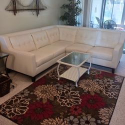 White Leather Sectional Couch/ Available 11/3