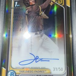 2024 BOWMAN CHROME 1st LEO DE VRIES /50 GOLD REFRACTOR 🔥  