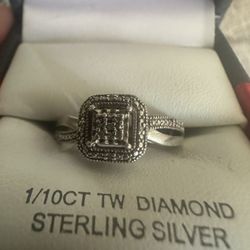 1/10 Of A Carrot, Sterling Silver Genuine, Diamond Engagement Ring