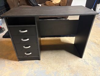 Black Computer Desk w/ 4 Drawers – Large & Sturdy