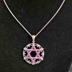 Ruby Pendant Necklace in Sterling Silver,  18"