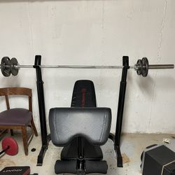 Plates, Weights, Bar And Adjustable Weight Bench
