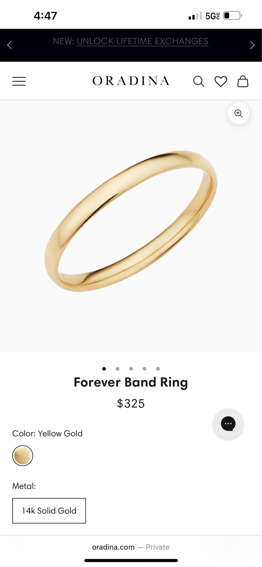 14 K Yellow Gold Oradina Solid Wedding Ring - For Her