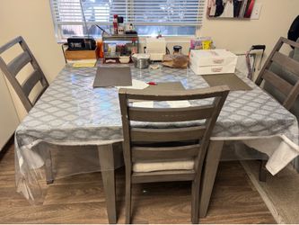 Grey Wooden Dining Table built-in extension leaves on both sides with 3 Chairs