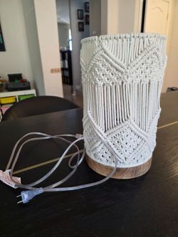 Macrame Table Lamp with Wood Base