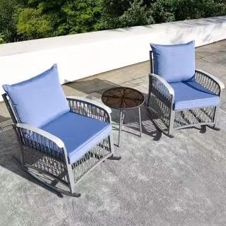 🔥Final sale  🔥3-Piece Blue Metal Outdoor Patio Conversation Rocking Chairs Set with Glass Table and Thick Cushions  in box $ 160