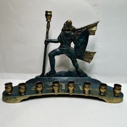  VTG 1950S BRASS BRONZE FANTASIA ISRAEL JEWISH JUDAICA HANUKKAH CANDLE MENORAH