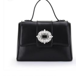 The Lorrie Smooth Leather Handbag with Rhinestone Brooch
