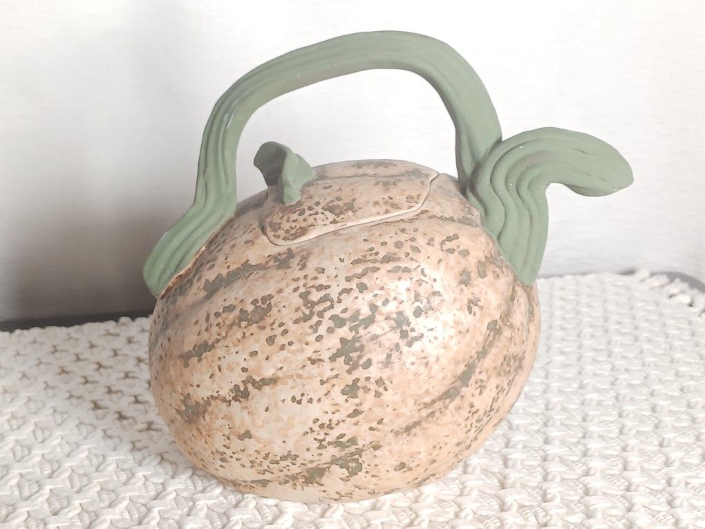Vtg Ceramic Cantaloupe Melon Pitcher Tea Pot Farm Garden Home Decor Spring Fall