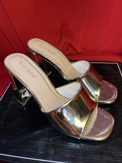 Gold Shiny Sandal Heels