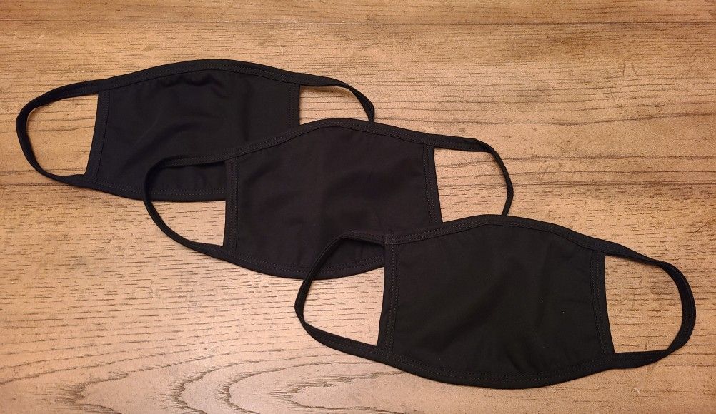 3 ADULT FACE MASKS - 2 Layer Black