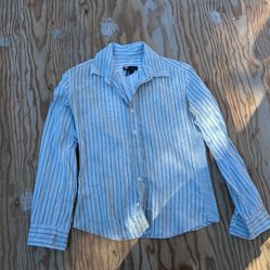 Diesel Men's Striped Long Sleeve Button-Up Cotton Shirt White Gray Size M