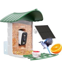 SEHMUA Bird Feeder with Camera, HD Bird Watching Camera with 1 Year Trial AI Identify, 4 DIY Add-ons, Bird House with Solar Panel for Outdoor, Auto Re