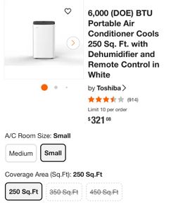 6,000 (DOE) BTU Portable Air Conditioner Cools 250 Sq. Ft. with Dehumidifier and Remote Control in White