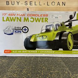 Sun Joe 48-volt 17-in Cordless Push Lawn Mower W/ Collection Bag | 17" | 6-Position | W/ 2 x 4.0-Ah Batteries + Dual Port Charger 