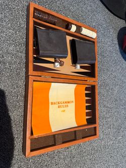 Vintage travel magnetic Backgammon Set in Faux Leather Case