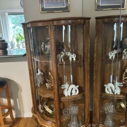 Antique oak Rounded Glass Curio Cabinet. 