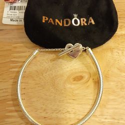 Pandora Authentic Brand New Sterling Silver 7.5 Heart T Bar Bracelet With Pouch 