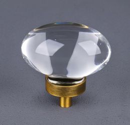 16 Pack Vintage Antique Brass Crystal Cabinet Knobs, Oval Glass Cabinet Knobs
