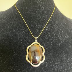 Vintage Necklace With Tiger Eyes Stone 