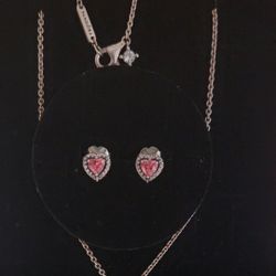 Pandora Heart-Shaped Pink Sapphire Earrings, & Pendant Set in Sterling Silver