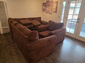 Brown Microfiber Sectional Sofa with Accent Chair
