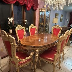Vintage Grand French Rococo 7-Piece Expandable Dining Set & Ornate Sideboard