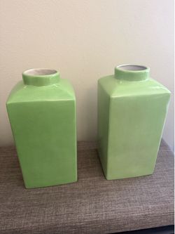 Set of two Z-gallerie Light Green 14” square ceramic vases