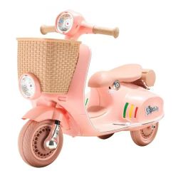 Kids Ride On Motorcycle, 6V Battery Powered Electric Motorcycle Trike with Speed Up to 2mph, Headlight, LED Light, Music, Bluetooth, Basket, 3 Wheel R