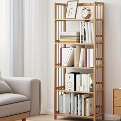 Adjustable Bamboo Shelves Bookcase, 5-tier