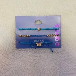 March Birth Month Birthstone 3 Bracelet Stack Blue And Gold