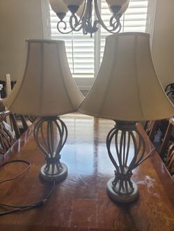 Set Of Two Metal/Steel Table Lamps W/Shades