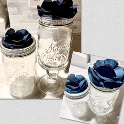 2 Pc-Kerr Self Sealing redneck wine glass mason jar w/pedestal base & matching Kerr decor Mason jar 