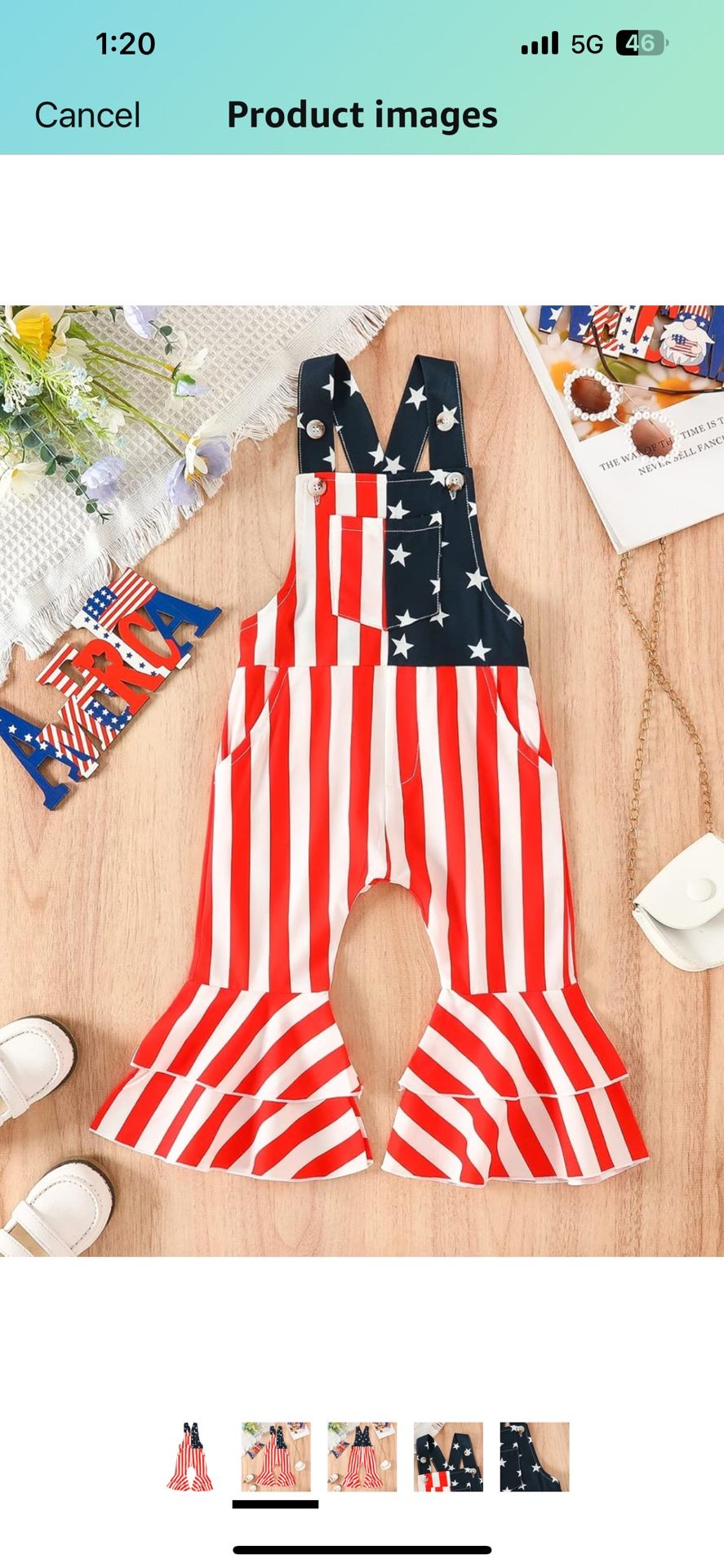 Toddler Baby Girl Romper 4th of July Outfits American Flag Romper Bell Bottoms Star Striped Overall Jumpsuit