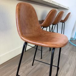 Leather Bar Chairs Set Of 4, Brown