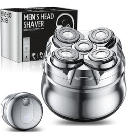 Electric Head Shavers for Bald Men,LED Display Razor Deep Cleaning Rechargeable Waterproof, Silver