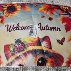 Welcome Autumn Sunflower Cat Banner - Yellow & Orange Fall Decor