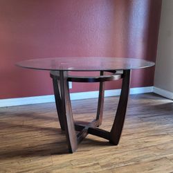 Dining Table, Glass Top With Wooden Frame
