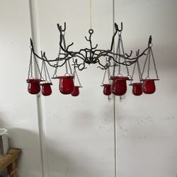 Antique Iron Tree Branch  Candle Chandelier