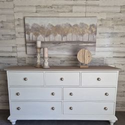 Refinished 7 Drawer Wood Dresser 