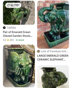 Emerald Green Glazed Ceramic Elephant Garden Stool