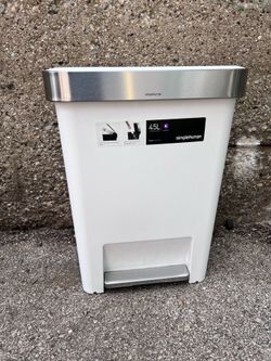 simplehuman 45L Kitchen Step Trash Can with Liner Pocket White Plastic Rectangular Garbage Can with Strong Steel Pedal
