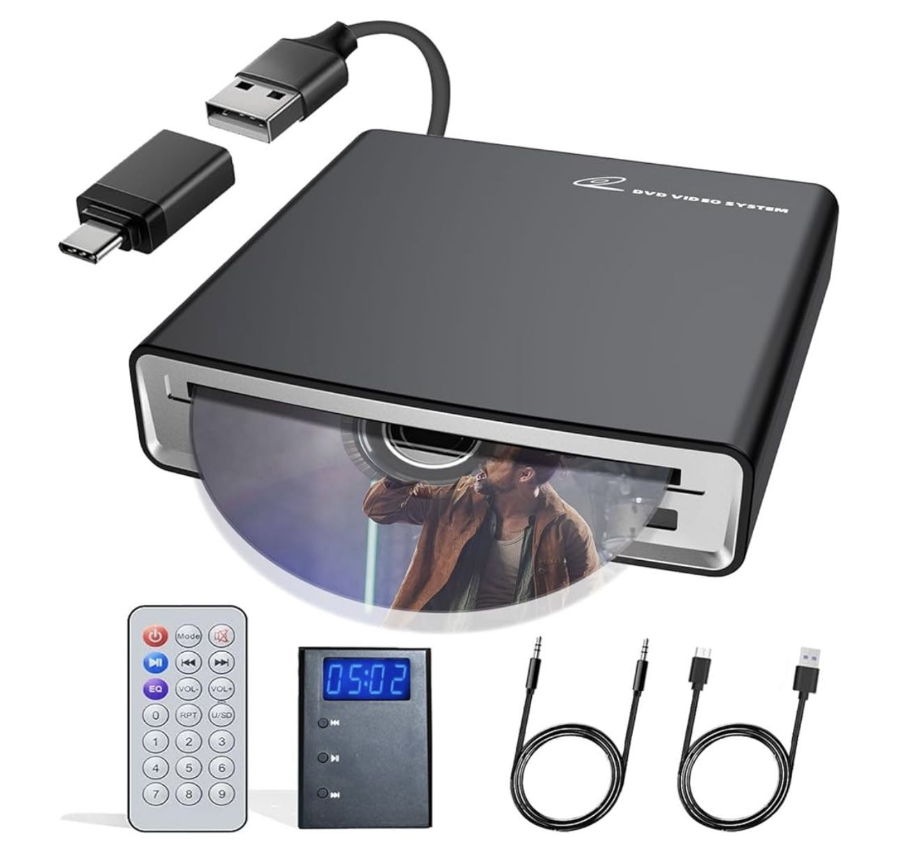 CD Player for Car with USB&Type-C Port/Decoder/AUX Port