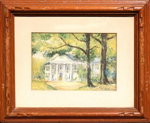 White house, palace , trees, lithography of original watercolor painting 9x11