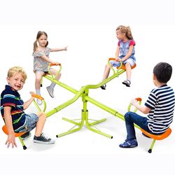 Kids Seesaw Swivel Teeter Totter Home Playground Equipment, 360 Degrees Rotating Safe, Outdoor Fun for Kids, Toddlers, Boys, Children (4 Seats)