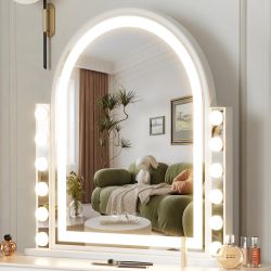 Hansong Hollywood Vanity Mirror With Lights 22.4"X23.4" Arched Lighted Makeup Mirror With Lights 12 Dimmable Bulbs Three Color Lighting Modes Detachab