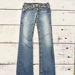 True Religion Billy Super T Denim Blue Jeans Flap Pocket USA Made Women’s Sz 28