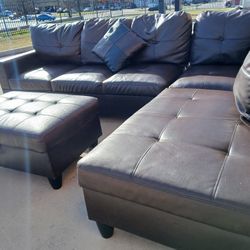 💢✨️L-Shape Leather Sectional w/ Ottoman 