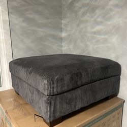 Large Corduroy Storage Ottoman, Charcoal Gray. 38” & 17” high.